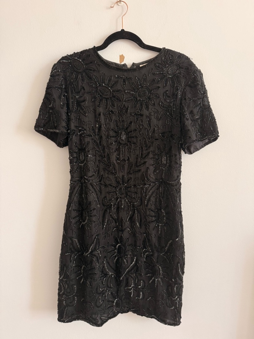 Vintage Silk Beaded Short Sleeve Evening Dress